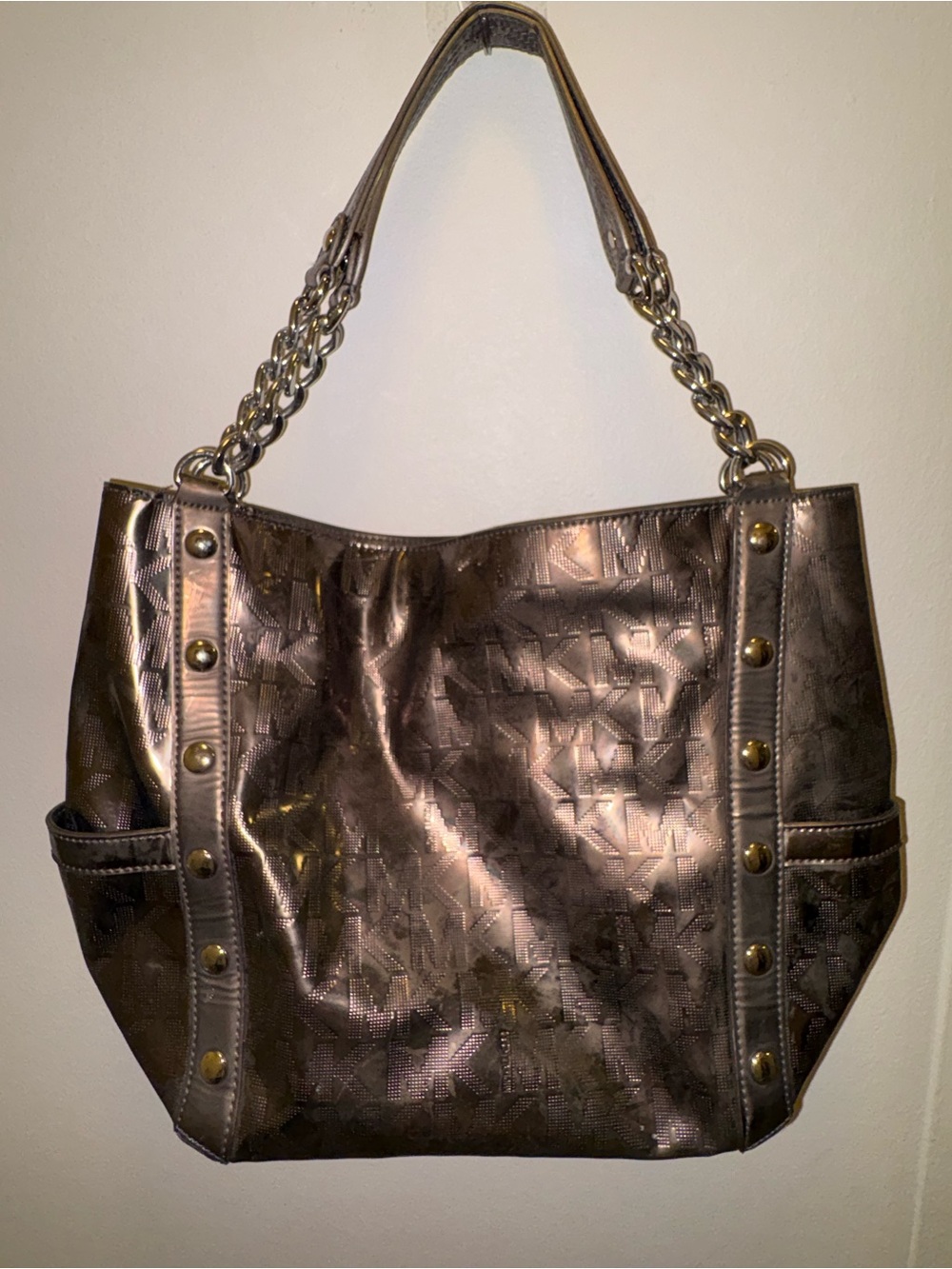 Michael Kors Metallic Bronze Shoulder Tote with Chain Straps